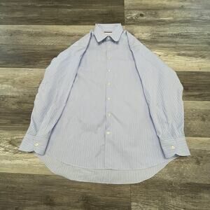 Charles Tyrwhitt Blue White Striped Mens 18 Classic Fit Button Down Shirt Preppy